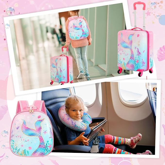 Sanwuta 4 Pcs Kids Luggage Set Kids Backpack Travel Rolling Suitcase - Image 6