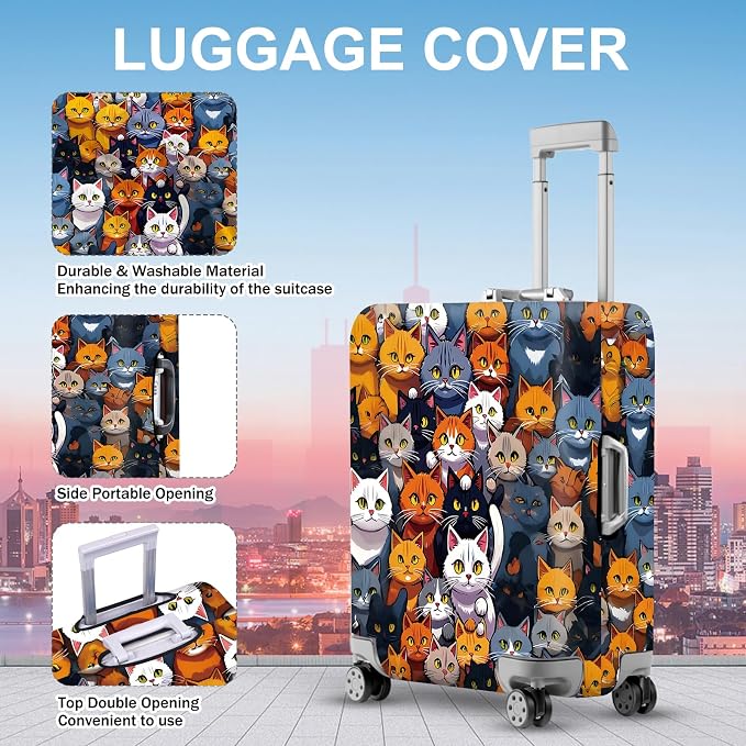 ANNA QUEEN Colorful Cat Luggage Cover, Fun Cat Design - Image 3