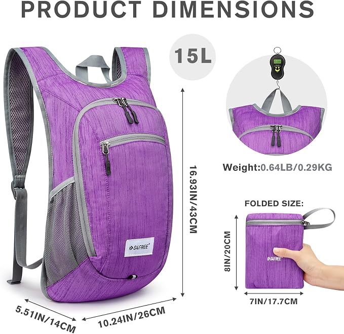 G4Free 10L/15L Hiking Backpack Lightweight Packable Hiking Daypack Small Travel - Image 2