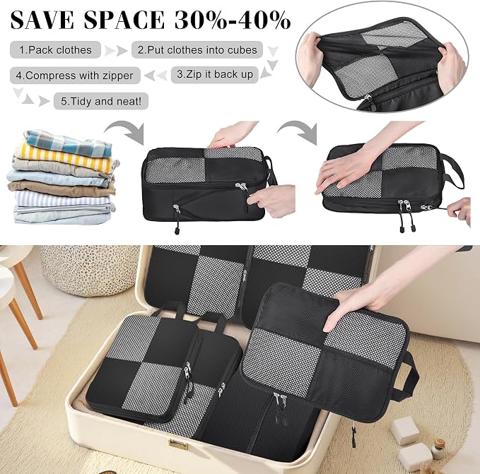 8 Set Compression Packing Cubes Travel, Lightweight Expandable Travel Cubes - Image 2