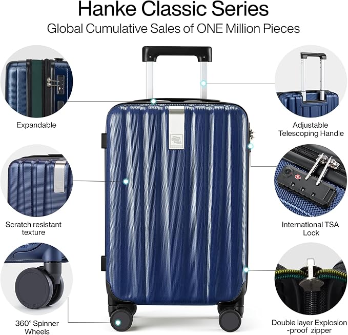 Hanke Expandable Hardshell Luggage Sets 3 piece Carry On Luggage - Image 5