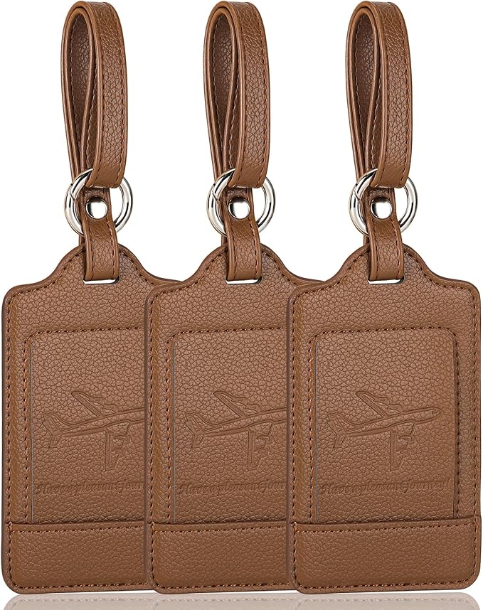 Teskyer Luggage Tags, 3 Pack Premium PU Leather Luggage Tags by TESKYER