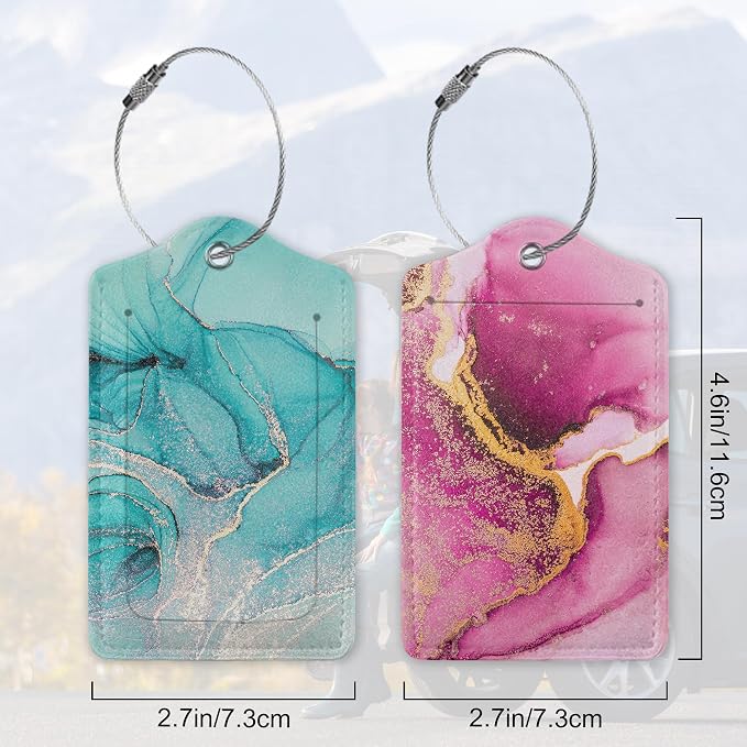 Set of 2 Pink Gold Abstract Marble Luggage Tags - Image 2
