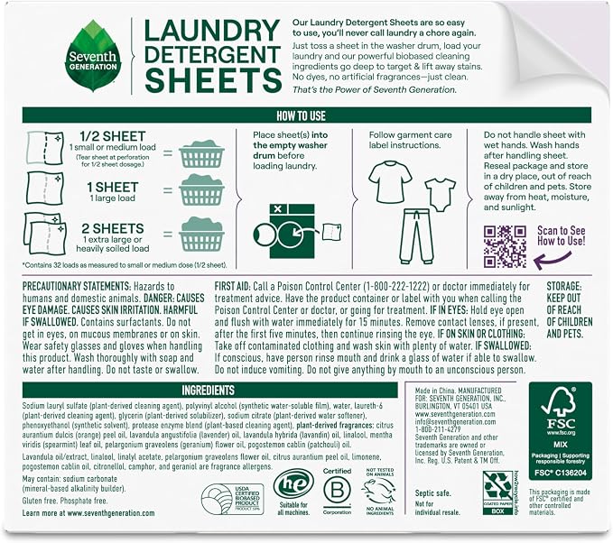 Seventh Generation Laundry Detergent Sheets, Fresh Lavender Scent, Removes - Image 2