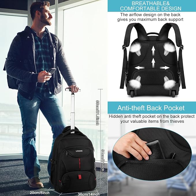 Rolling Backpack, 18 inch Laptop Backpack - Image 5