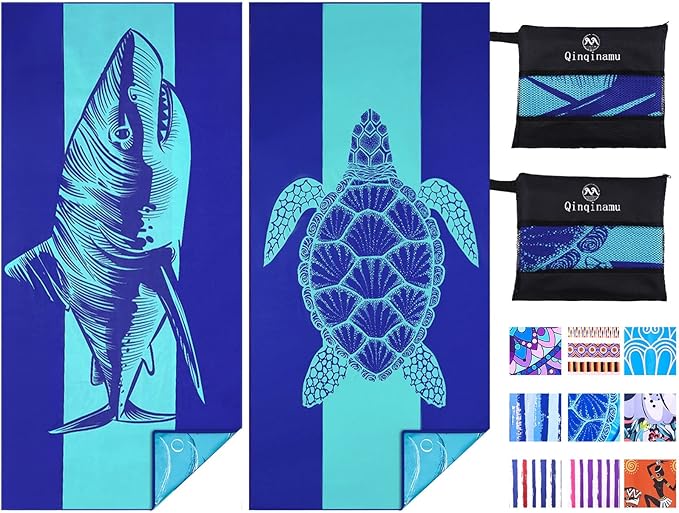 2 Pack Microfiber Lightweight Beach Towel 71"x32" Oversized Extra Large Thin by Qinqinamu
