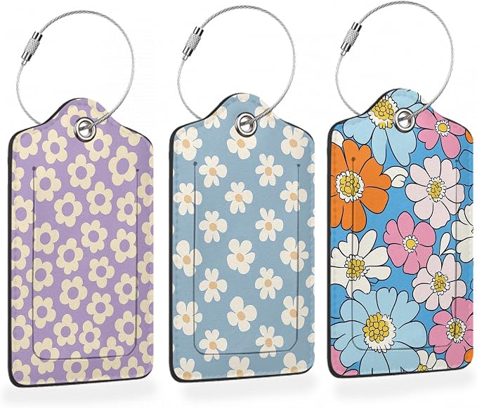 Retro Cream Daisies PU Leather Luggage Tags by Losthll