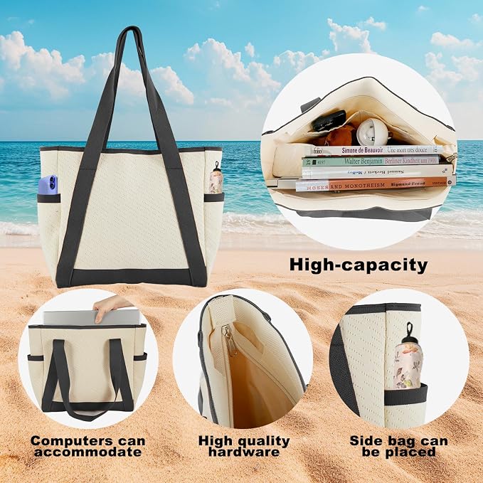 Large Canvas Tote Bag, with Laptop Sleeve and Multiple Pockets - Image 6