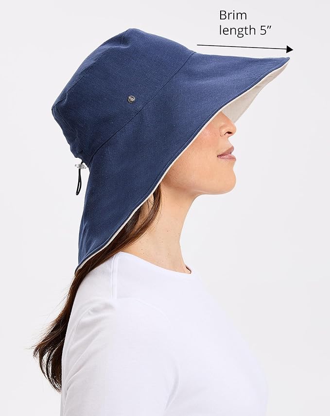 Solbari Women’s Ultra-Wide Cotton Linen Sun Hat UPF 50+, Adjustable - Image 2