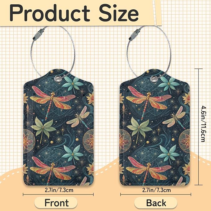 3 PCS Dragonfly Luggage Tags, Fantasy Dragonfly Suitcase Tags Privacy Cover ID - Image 3