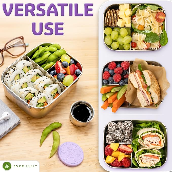 Everusely - Bento Box - Lavender, 27oz / 0.8 L - Stainless Steel Lunch Box - 3 - Image 5