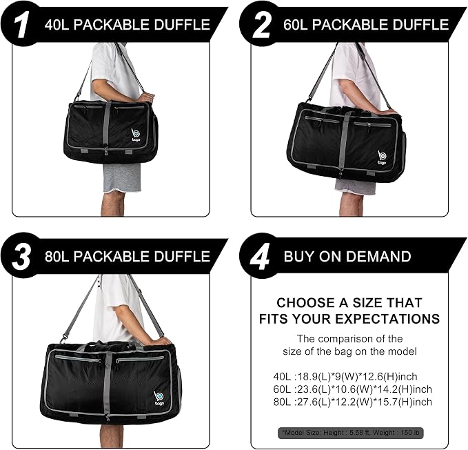 Bago Foldable Duffel Bags for Traveling Women & Men - 40L Sports Packable - Image 5