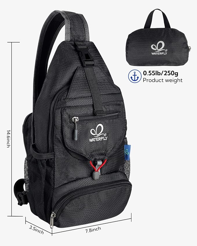 WATERFLY Packable Small Crossbody Sling Backpack Shoulder Chest Bag Daypack - Image 2