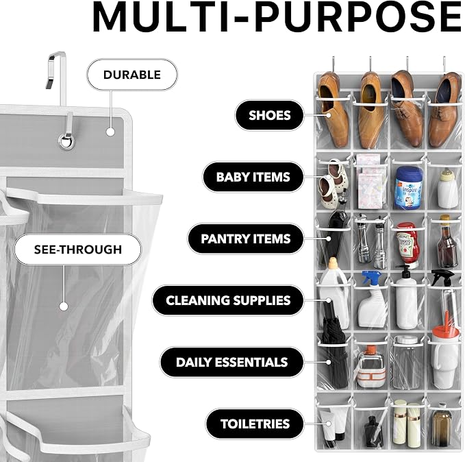 Simple Houseware 24 Pockets Large Clear Pockets Over The Door Hanging Shoe - Image 4