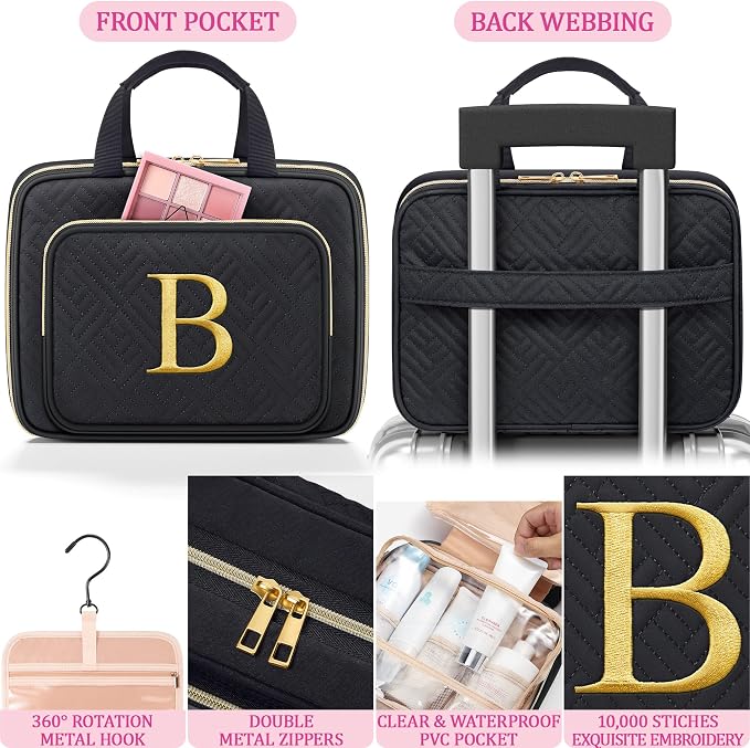 Gifts for Women, Initial Toiletry Makeup Bag Hanging Cosmetic Organizer - Image 4