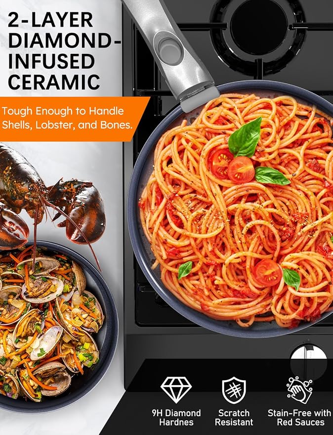 Pro DUXANO 12PC Nonstick Pots and Pans Set&Hybrid 3-Ply Stainless Steel Skillet - Image 4