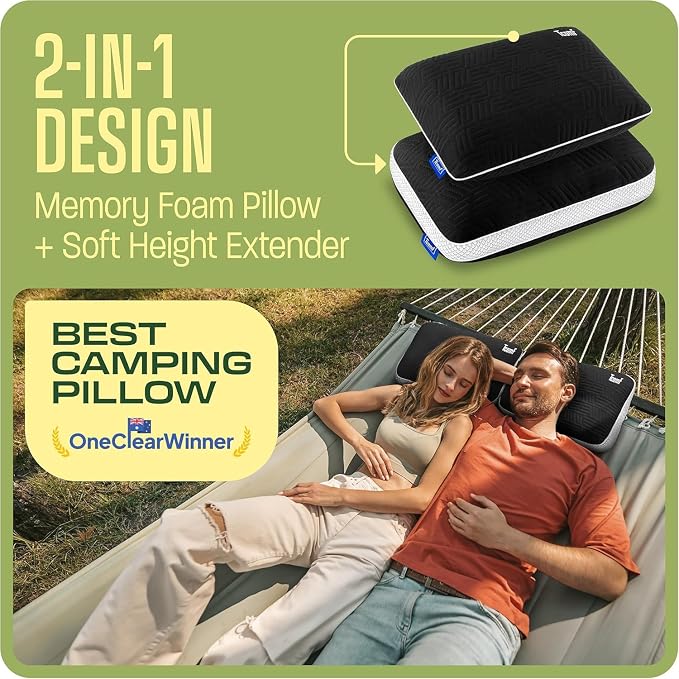 Camping Pillow: Dual Cover, Memory Foam Travel Pillow, Medium Firm Camp Pillow - Image 2