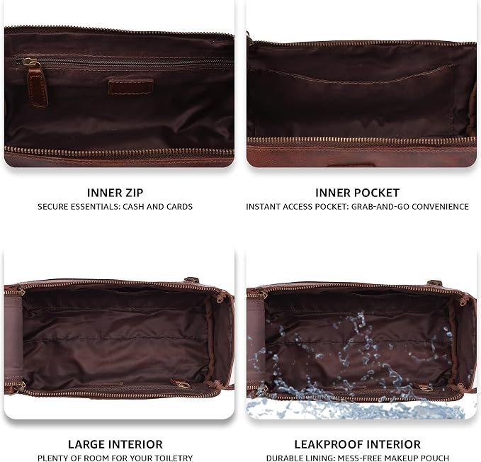LEATHER VILLAGE Premium Leather Travel Toiletry Bag - Image 6