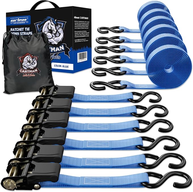 Cartman 1" x 15' Ratchet Tie Down up to 1500lbs 6pk in Carry Bag, Cargo Straps by CARTMAN