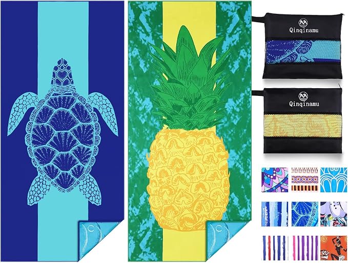 2 Pack Microfiber Lightweight Beach Towel 71"x32" Oversized Extra Large Thin by Qinqinamu