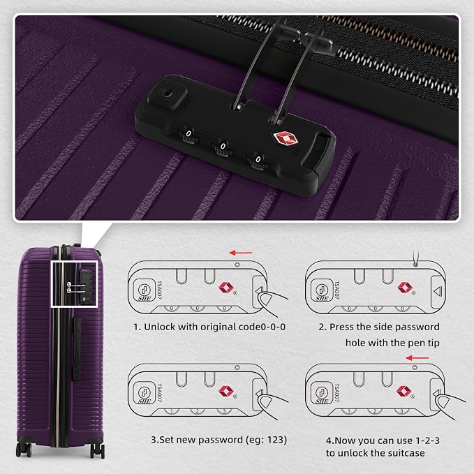 LEAVES KING LARVENDER Luggage Sets 5 Piece, Expandable PP Suitcase - Image 6