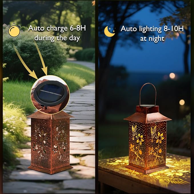 Homemory Hummingbird Solar Lanterns Waterproof, Metal Hanging Hollowed-Out - Image 5