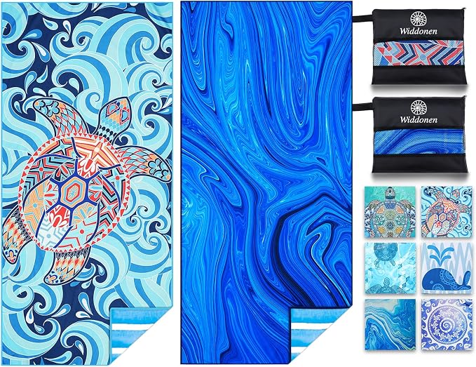 2 Pack Microfiber Lightweight Beach Towel Sand Free Quick Dry Absorbent Thin by WIDDONEN