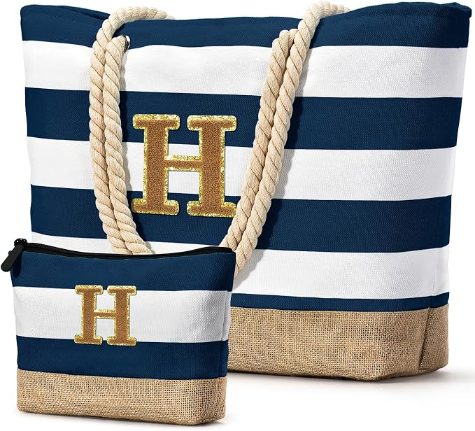 Becokan Beach Bag Initial Beach Tote by BecokanBeachBagSpecialist