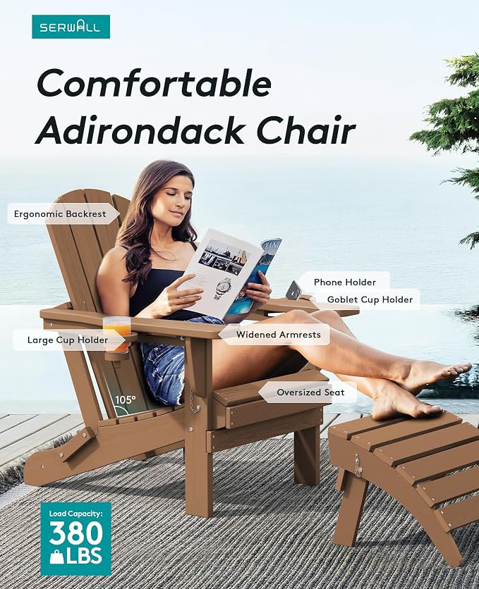 SERWALL Adirondack Chair with Cup Holders - Image 4