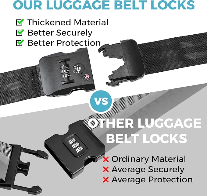 Luggage Straps with TSA Lock, Adjustable Heavy Duty Black Luggage Straps - Image 2