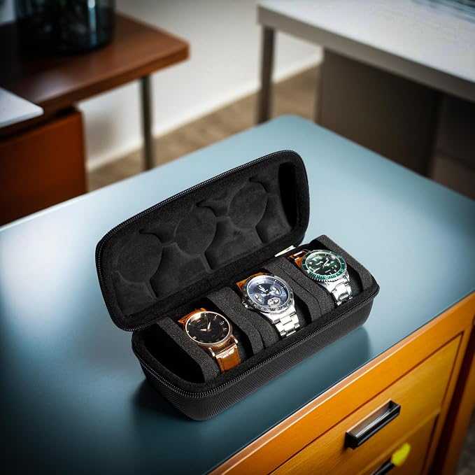 3 Slot Hard Watch Travel Case, Watch Roll Case Storage and Organizer - Image 4