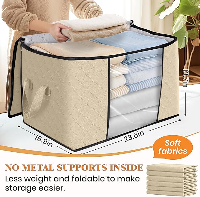 Fab totes 24 Gallons Clothes Storage, Foldable Thick Fabric Blanket Storage Bags - Image 2