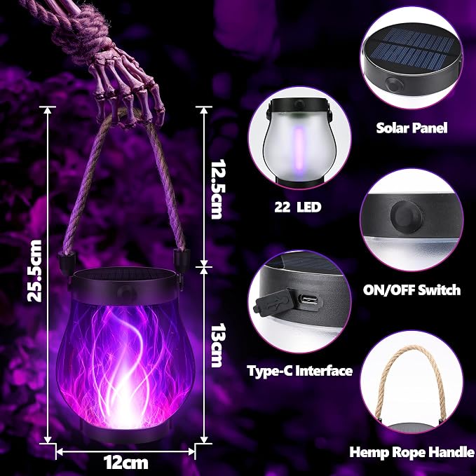 Halloween Solar Flame Lantern Hanging Outdoor Waterproof Purple - Image 4