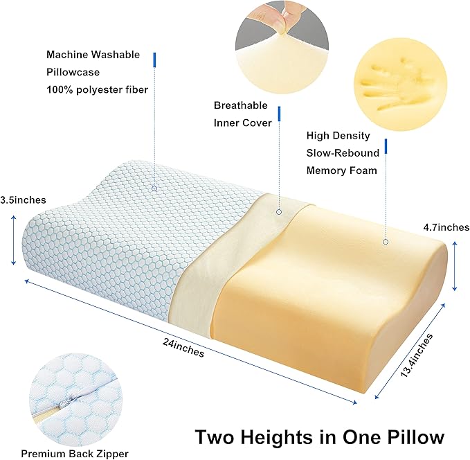 Anvo Memory Foam Pillow, Neck Contour Cervical Orthopedic Bed Pillow - Image 3