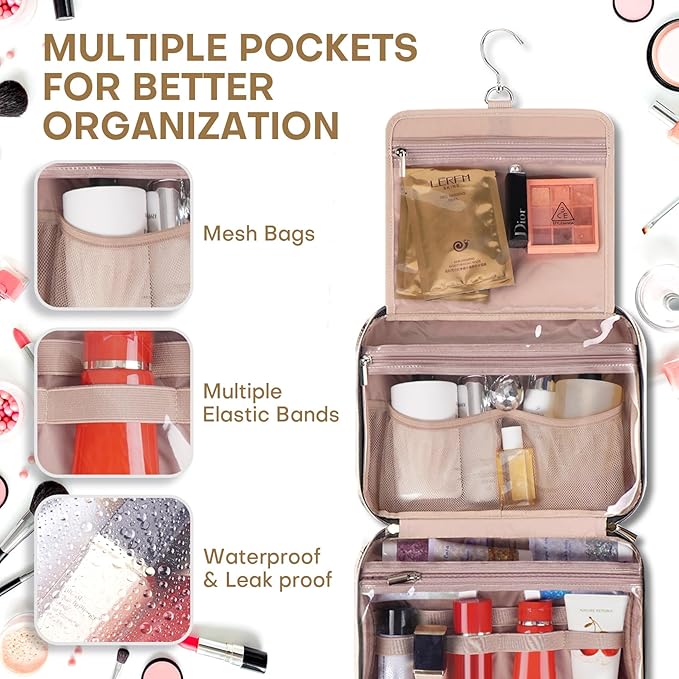 Hanging Toiletry Bag for Women Travel, 2 Sizes Large & Small Waterproof - Image 4