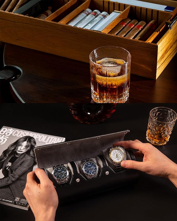 MR.OKAY 3 Watch Travel Case- Classic Leather Watch Case - Image 5