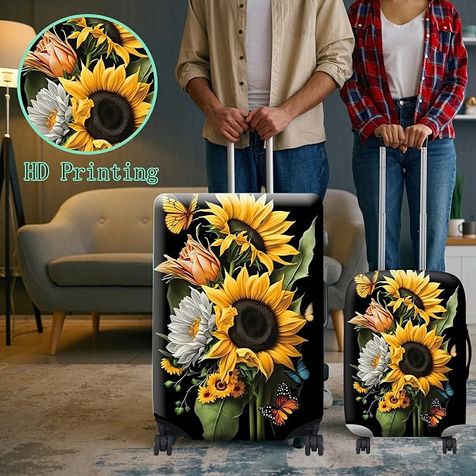 Suitcase Protector Plus 1 Luggage Tag, Sunflower Orchids Travel Suitcase Cover - Image 6