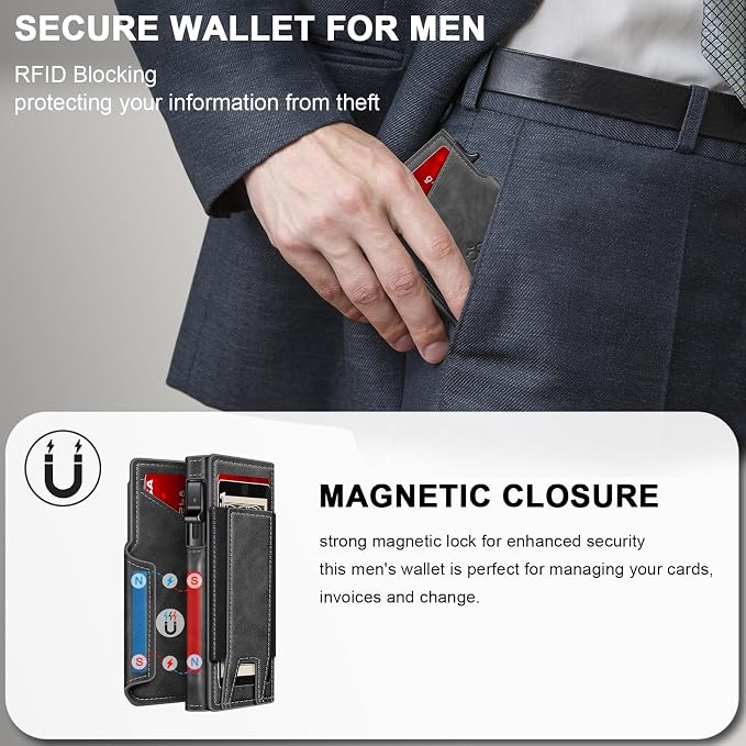 Wallet for Men Wallet with Slim Pop Up Card Holder 9-13 Cards, Bifold - Image 7