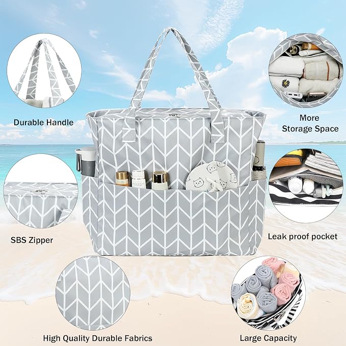 LEDAOU Beach Bag Waterproof Sandproof Women Tote Bag Pool Bag - Image 8