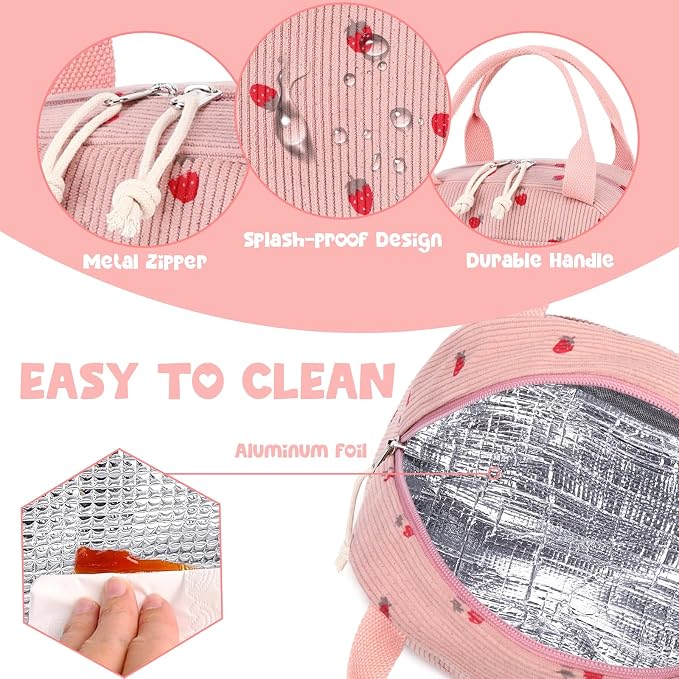 Bluboon Lunch Bag for Women Men Cute Corduroy Lunch Tote Bags Reusable - Image 9