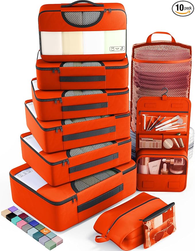 Veken 10 Set Packing Cubes for Travel Essential, Suitcase Organizer Bags in 4 by Veken