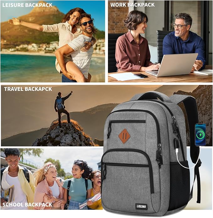 Grey Backpacks for Men, Backpack for School, School Backpack for Boys Teens - Image 6