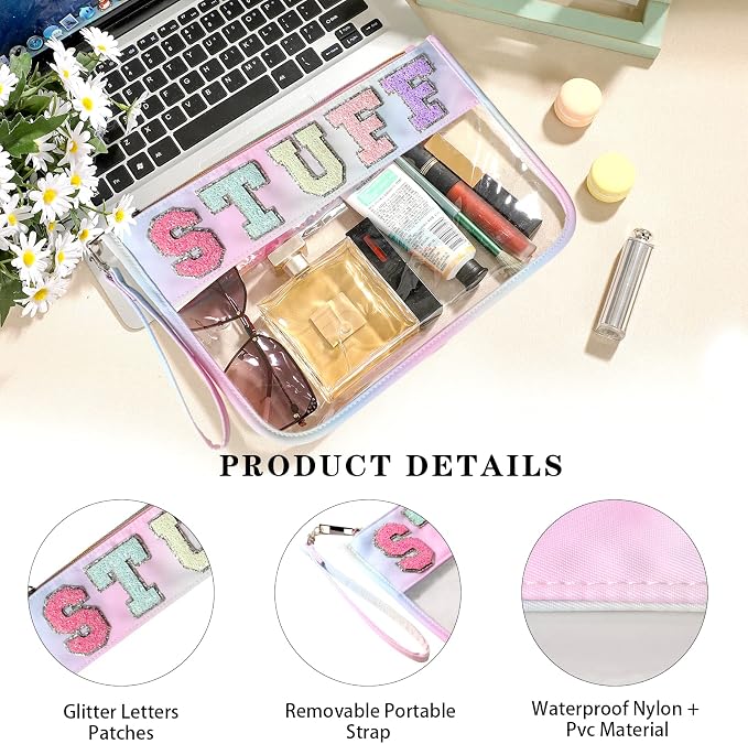 DYSHAYEN Chenille Letter Clear Zipper Pouch - Image 2