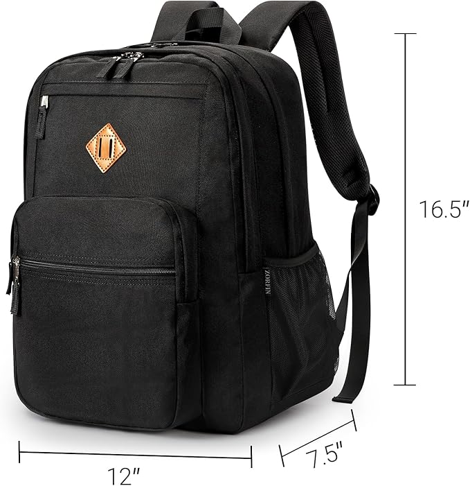 ZORFIN 26L Black Backpack for College, and Travel: Water Resistant Bookbag - Image 3