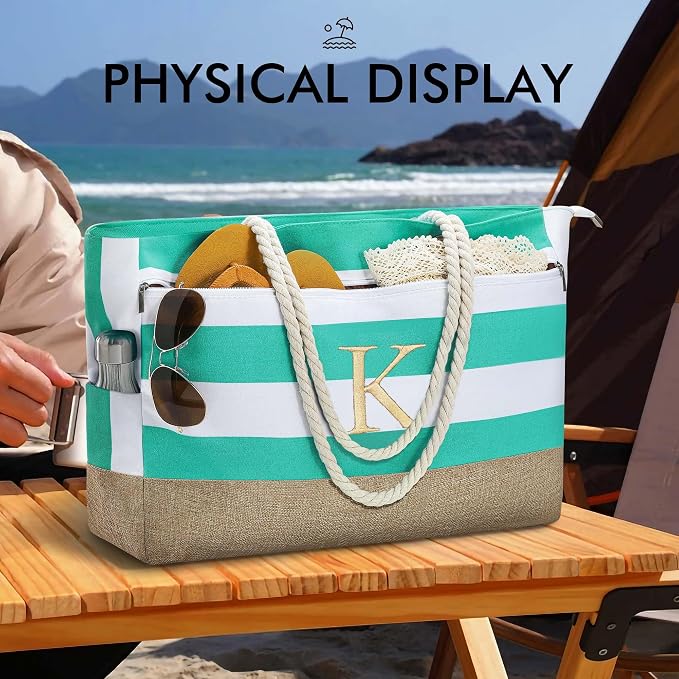 YOOLIFE Large Initial Beach Bag Waterproof Tote Zipper Bag Personalized Gifts - Image 7