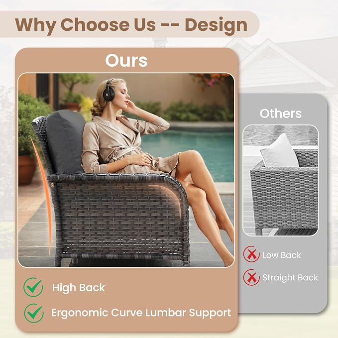 HOOOWOOO Patio Furniture Set, 3 Pieces Outdoor Conversation Set, All Weather - Image 2