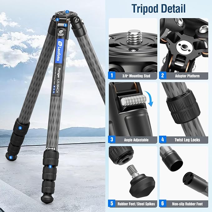 58" Carbon Fiber Tripod, Lightweight Travel Compact Tripod - Image 6
