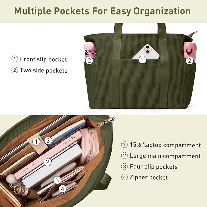 Tote Bag for Women with Zipper, Travel Tote Bags with Compartments Large - Image 8
