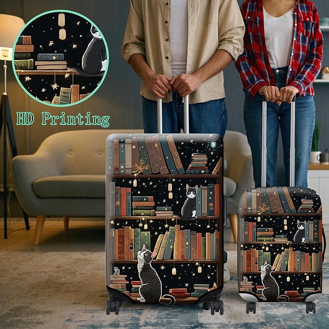 Luggage Cover + Tag, Cat Library Travel Suitcase Protector - Image 6
