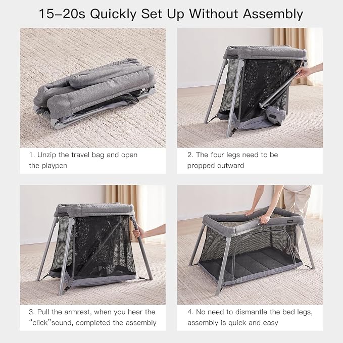 2 in 1 Portable Travel Crib for Toddler, Foldable Crib for Baby, Lightweight - Image 8